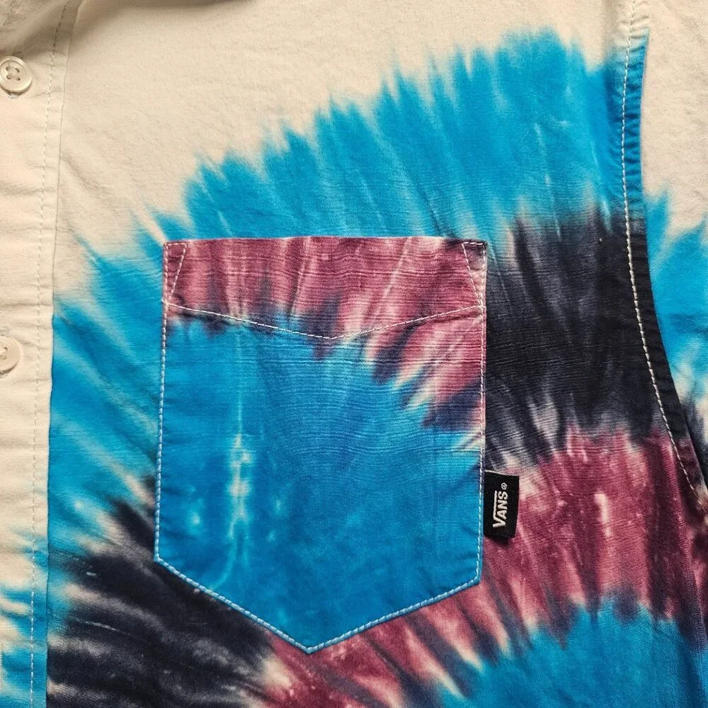VANS Mens Tie Dye Hippie Surfer Skate Hawaiian Beach Shirt Medium Button Front - Picture 6 of 10